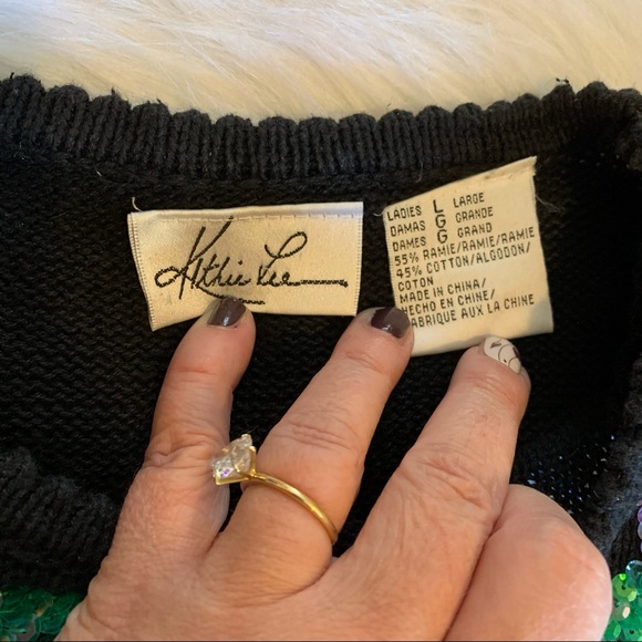 Kithie Lee sequins black sweater vintage size L - Picture 7 of 9